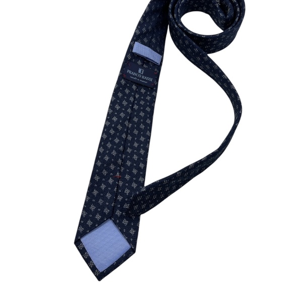 FRANCO BASSI Navy/Silver Geometric Silk LUXURY Slim Tie HANDMADE ITALY - Picture 2 of 5